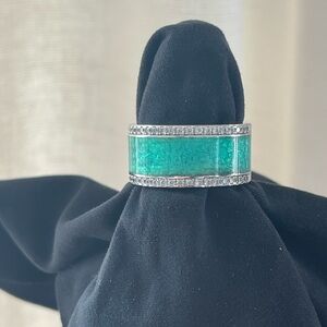 Ring Genuine 925 Sterling Silver Turquoise Enamel Sparkling